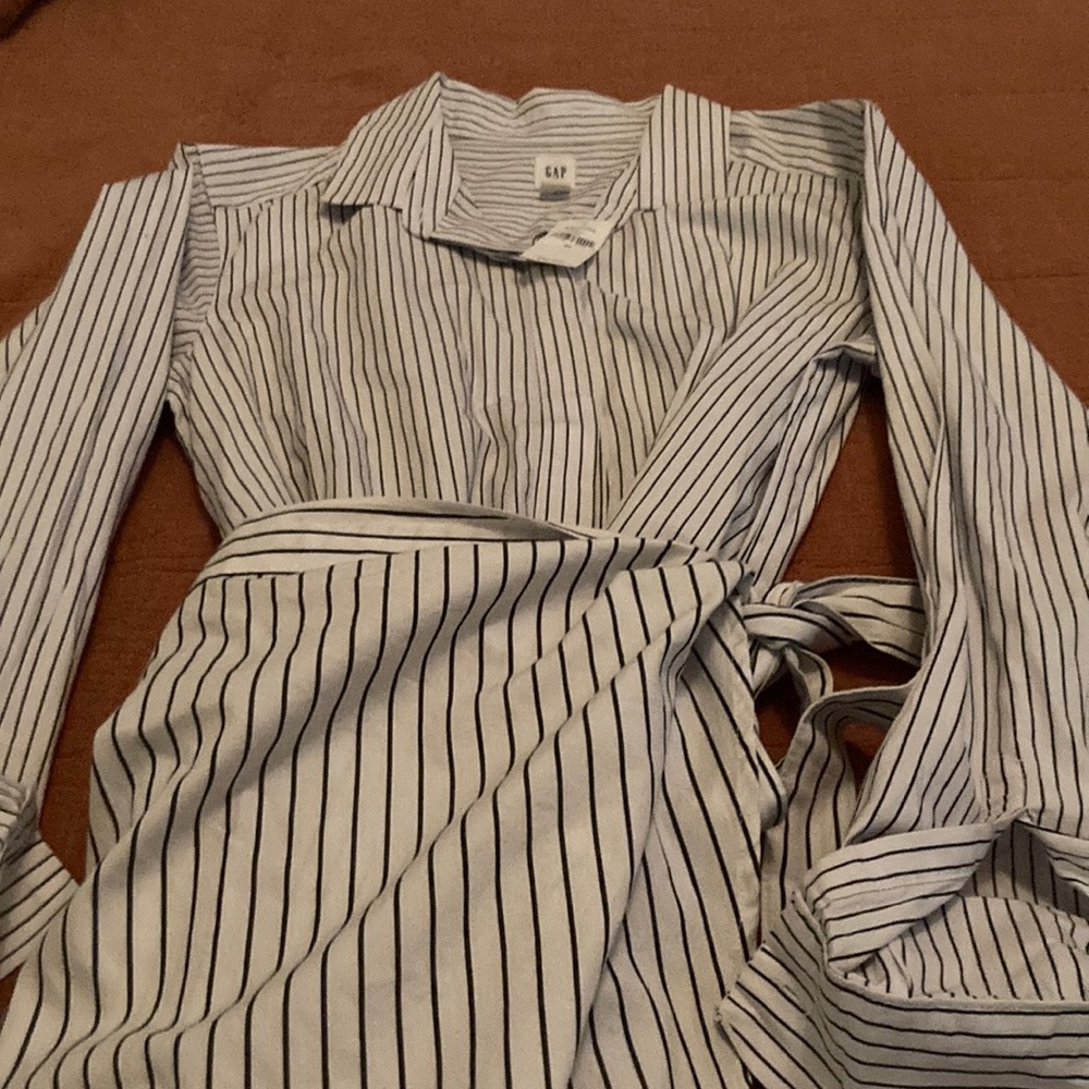 Gap collared striped wrap around dress